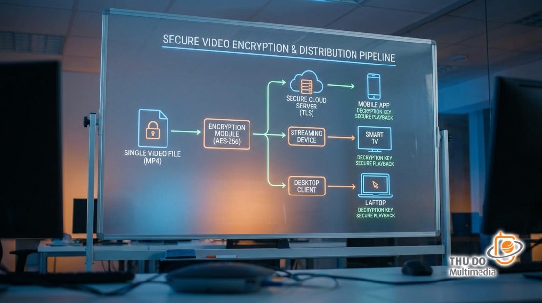 Sơ đồ hoạt động của tiêu chuẩn mã hóa chung CENC trong hệ thống Multi-DRM
