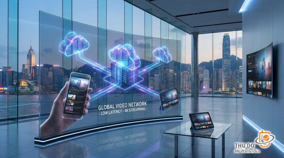 Sơ đồ kiến trúc mạng truyền hình OTT phân phối nội dung đa màn hình từ Cloud đến thiết bị người dùng