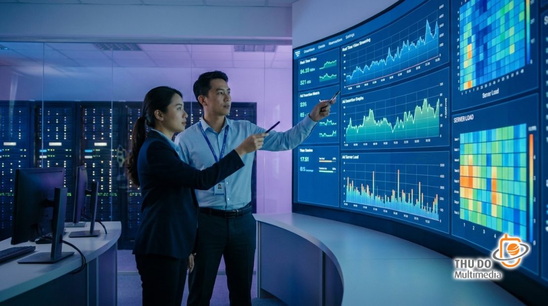 Các kỹ sư công nghệ Việt Nam đang giám sát hệ thống chèn quảng cáo động SSAI tại trung tâm điều hành máy chủ. Các kỹ sư công nghệ Việt Nam đang giám sát hệ thống chèn quảng cáo động SSAI tại trung tâm điều hành máy chủ.