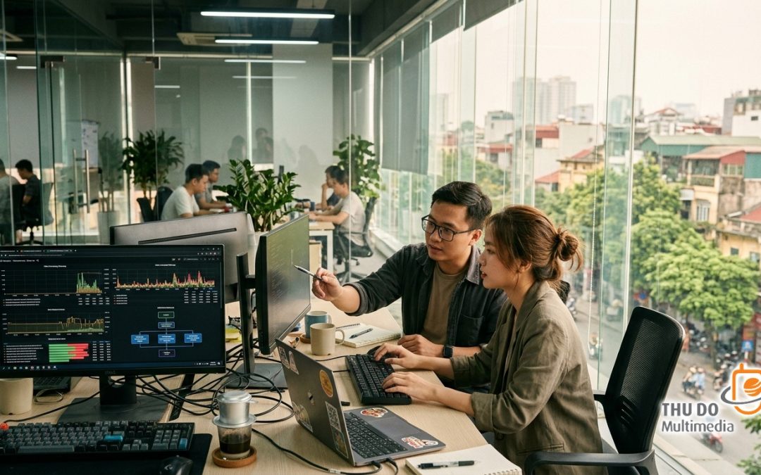 Đội ngũ kỹ sư Thủ Đô Multimedia phân tích dữ liệu luồng truyền dẫn và thông số kỹ thuật hệ thống theo thời gian thực