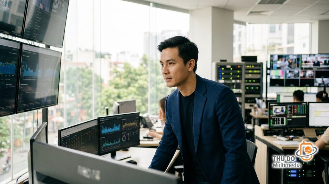 Đội ngũ quản lý đài truyền hình phân tích chiến lược phát triển sản phẩm OTT trên nền tảng hạ tầng số hiện đại. Đội ngũ quản lý đài truyền hình phân tích chiến lược phát triển sản phẩm OTT trên nền tảng hạ tầng số hiện đại.