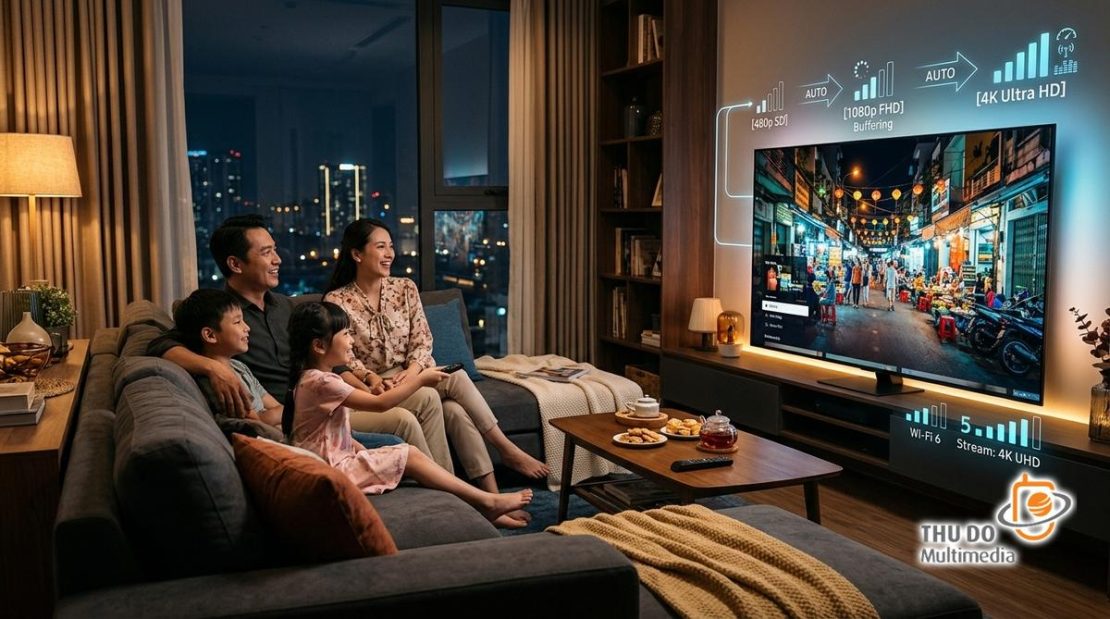 Gia đình Việt Nam trải nghiệm truyền hình mượt mà nhờ công nghệ Adaptive Bitrate Streaming tự động điều chỉnh chất lượng theo tốc độ mạng. Gia đình Việt Nam trải nghiệm truyền hình mượt mà nhờ công nghệ Adaptive Bitrate Streaming tự động điều chỉnh chất lượng theo tốc độ mạng.