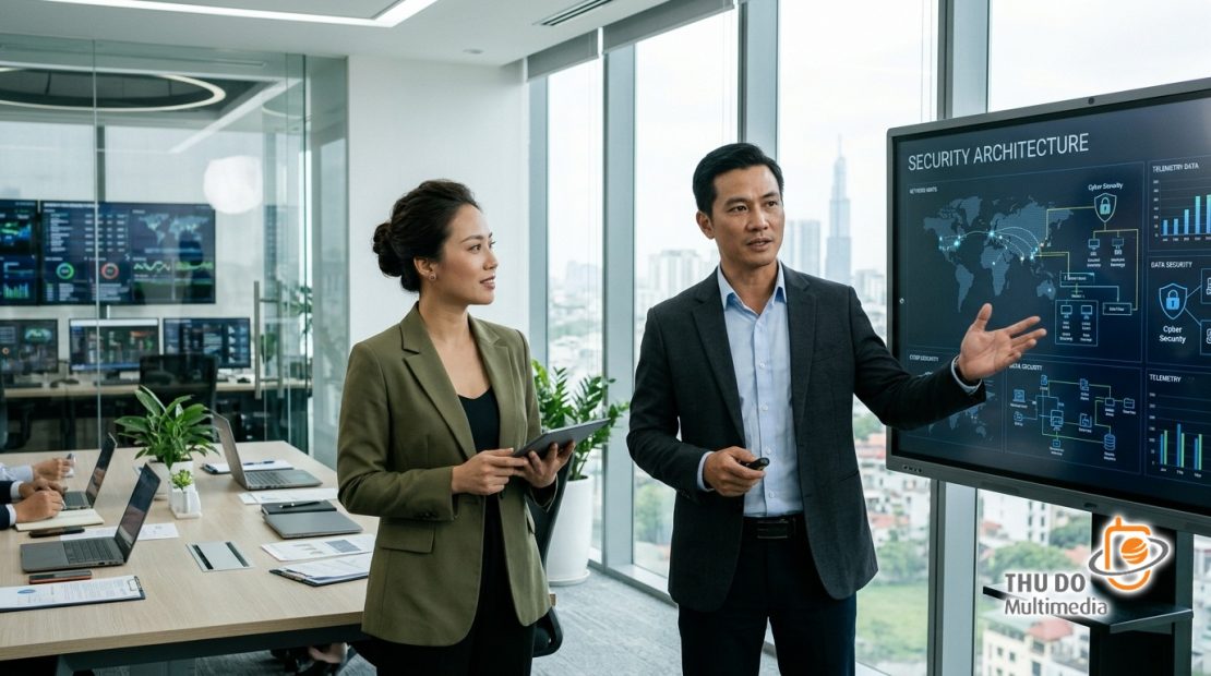 Nữ quản lý cấp cao trình bày chiến lược bảo mật tại phòng họp hiện đại tràn ngập ánh sáng tự nhiên Nữ quản lý cấp cao trình bày chiến lược bảo mật tại phòng họp hiện đại tràn ngập ánh sáng tự nhiên